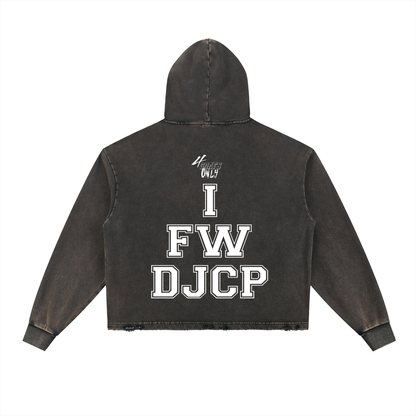 Vintage Washed Frayed-Hem Hoodie