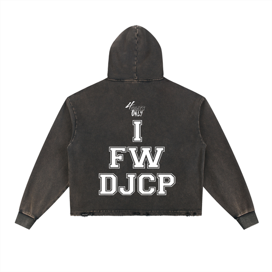 Vintage Washed Frayed-Hem Hoodie